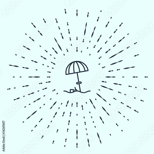 Black line Sun protective umbrella for beach icon isolated on grey background. Large parasol for outdoor space. Beach umbrella. Abstract circle random dots. Vector Illustration.