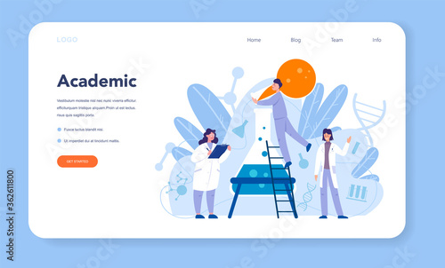 Biology science web banner or landing pageScientist make