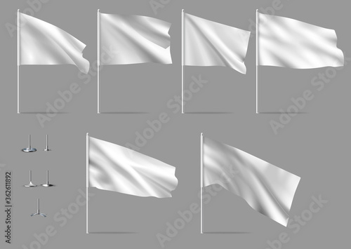 White realistic flags. Mockups of white flag.