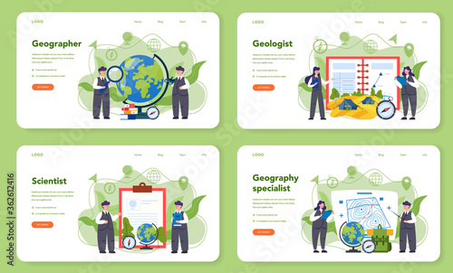 Geography web banner or landing page set. Studying the lands,