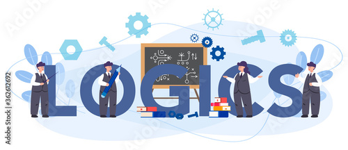 Logics typographic header concept. Scientist systematicly study