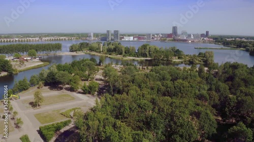 flying over floriade terrain with the skyline of Almere in the background photo