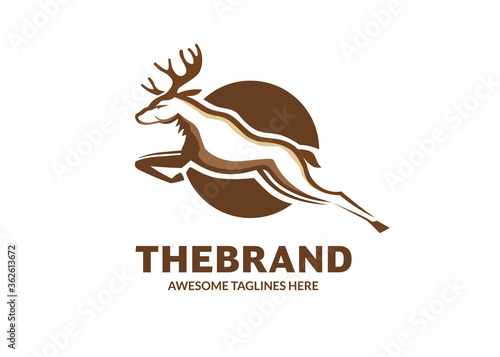 creative moose jumping logo vector emblem illustration