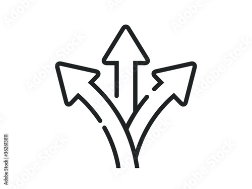3 way direction icon. 3 way arrows vector icon. 