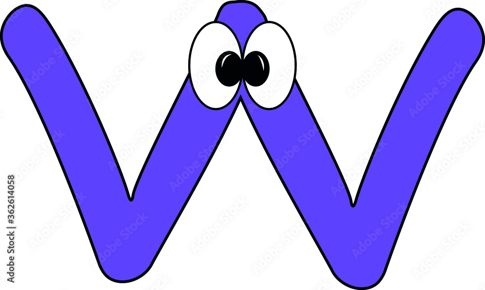 Funny children's colorful bright alphabet. The Letter W. Funny round surprised eyes. A friendly image. Joking friends of the letter.