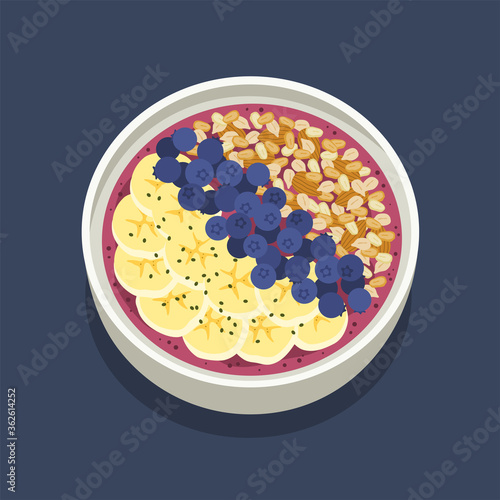 Muesli fruits  healthy natural breakfast. Oat flakes in a bowl with blueberries, banana and granola. Healthy food for breakfast.