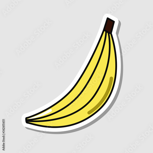 Vector banana sticker in cartoon style. Isolated fruit with shadow