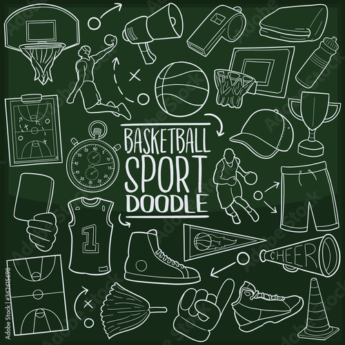 Basketball Sport Doodle Line Icon Chalkboard Sketch Hand Made Vector Art.