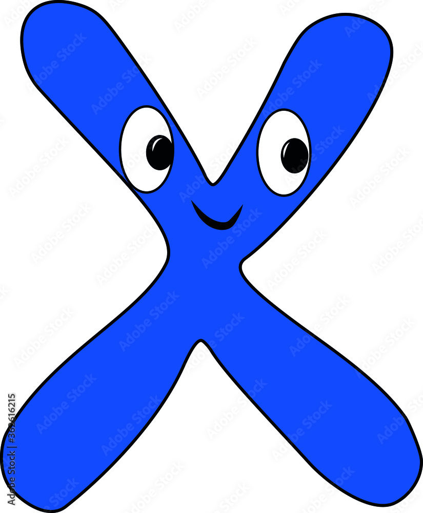 Funny children's colorful bright alphabet. The Letter X. Funny round surprised eyes. A friendly image. Joking friends of the letter.