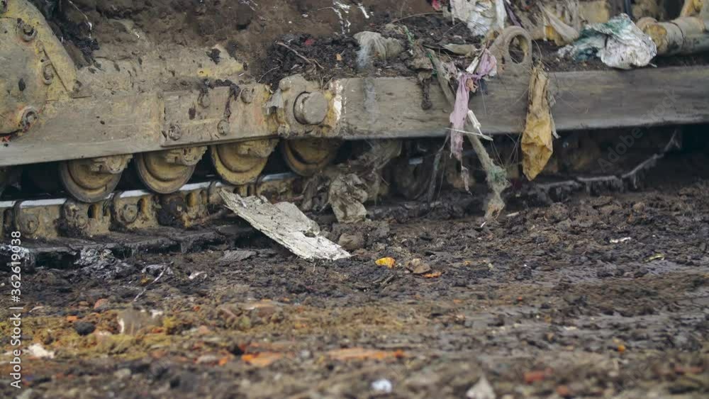 crawler bulldozer shovel pushes trash crawler bulldozer shovel pushes trash