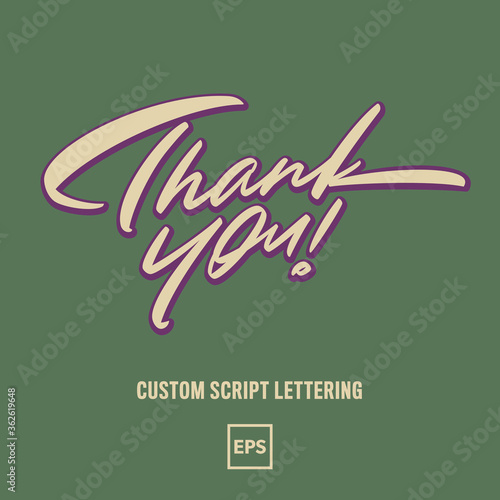 “Thank you!” custom hand-written script lettering with editable colors. Perfect for printing on cards, t-shirts etc. (ID: 362619648)