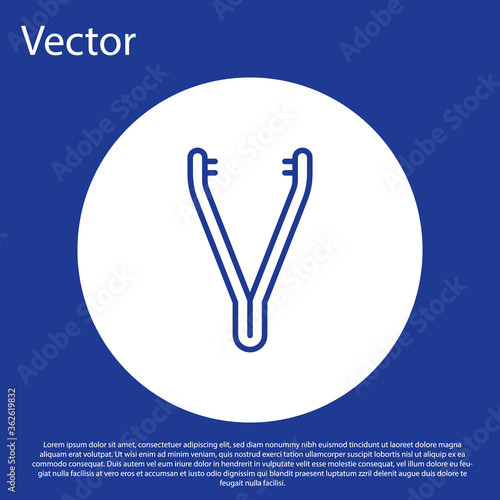 Blue line Medical tweezers icon isolated on blue background. Medicine and health. Anatomical tweezers. White circle button. Vector Illustration.