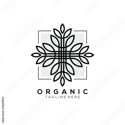 Square line silhouette leaf plant vector logo with square light grey background