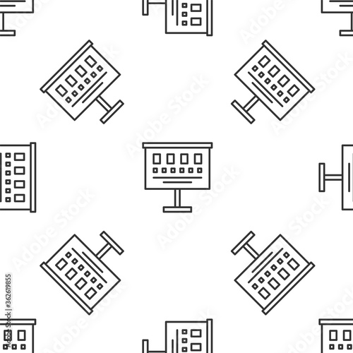 Grey line Eye test chart icon isolated seamless pattern on white background. Poster for vision testing in ophthalmic study. Snellen chart. Vector Illustration.