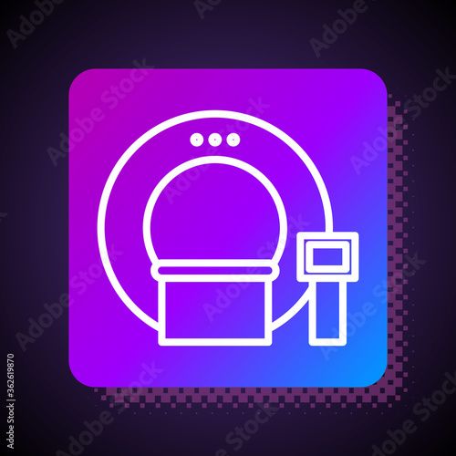 White line Tomography icon isolated on black background. Medical scanner, radiation. Diagnosis, radiology, magnetic resonance therapy. Square color button. Vector Illustration.