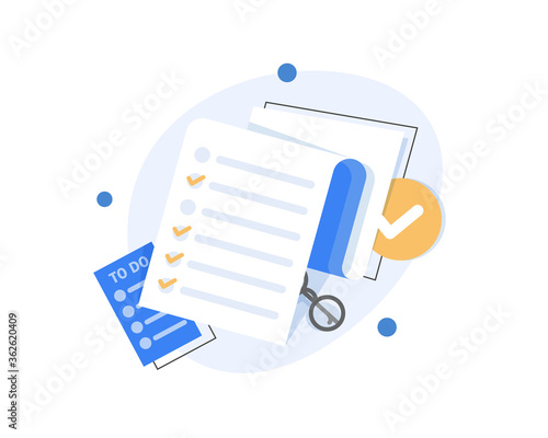 To do list or planning icon concept. All tasks are completed. Paper sheets with check marks,flat design icon vector illustration