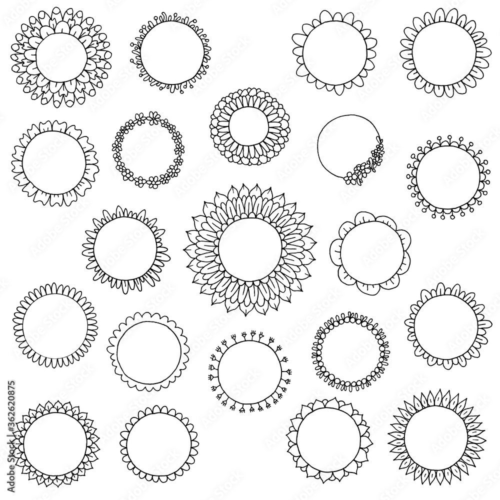 Hand drawn floral frames set. Cartoon style. Vector.
Hand drawn floral frames set. Cartoon style. Vector.