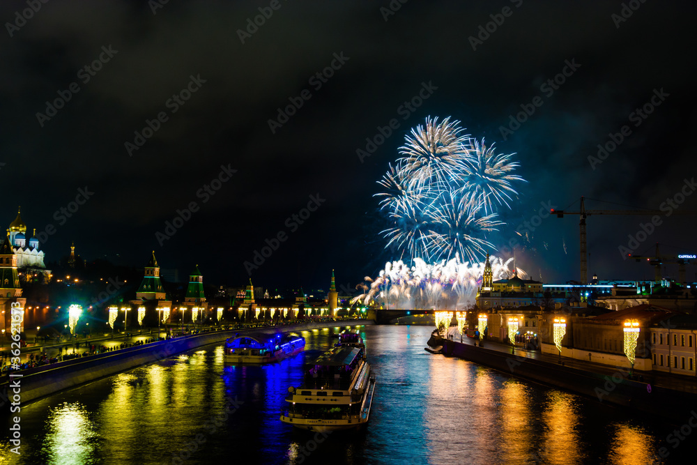 New Year celebration with fireworks in Moscow