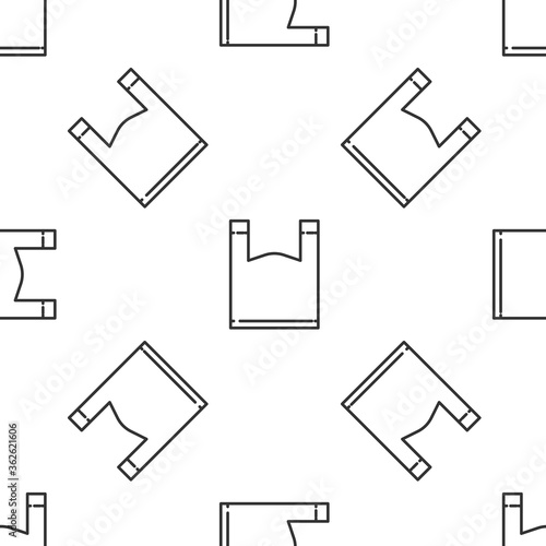 Grey line Plastic bag icon isolated seamless pattern on white background. Disposable cellophane and polythene package prohibition sign. Vector Illustration.