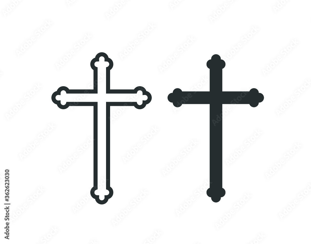 Cross icon. Symbol of a church cross.  Christian cross icons. 