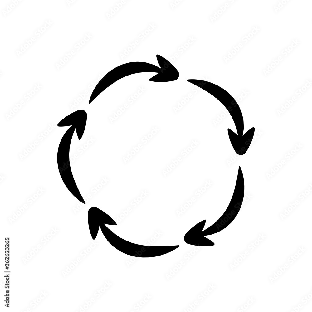 five circle arrows in a round, silhouette style five circle arrows in a round, silhouette style