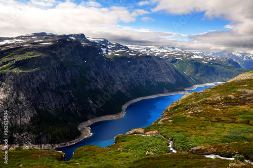 Lake in the mountains on the way to Trolltunga  Norway.