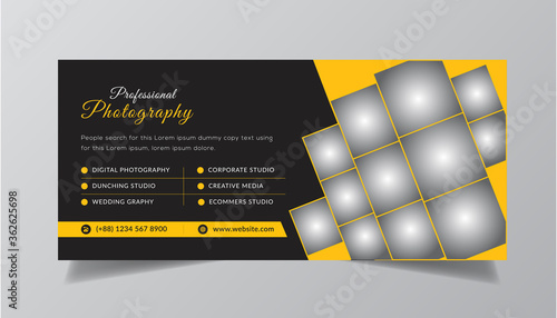 Photography facebook timeline cover, social media banner post Instagram-vector, Facebook small business corporate small business cover clean black design template