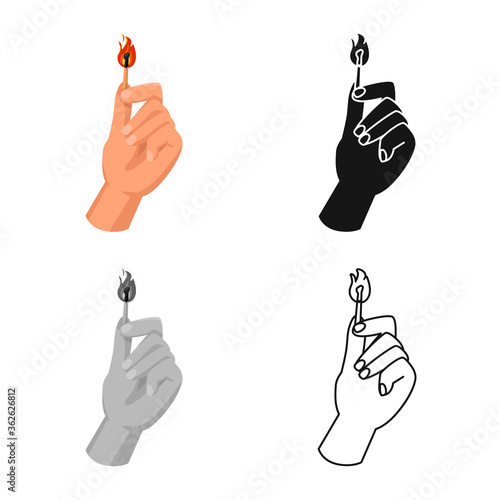 Vector design of matchstick and arm icon. Graphic of matchstick and blaze stock symbol for web.