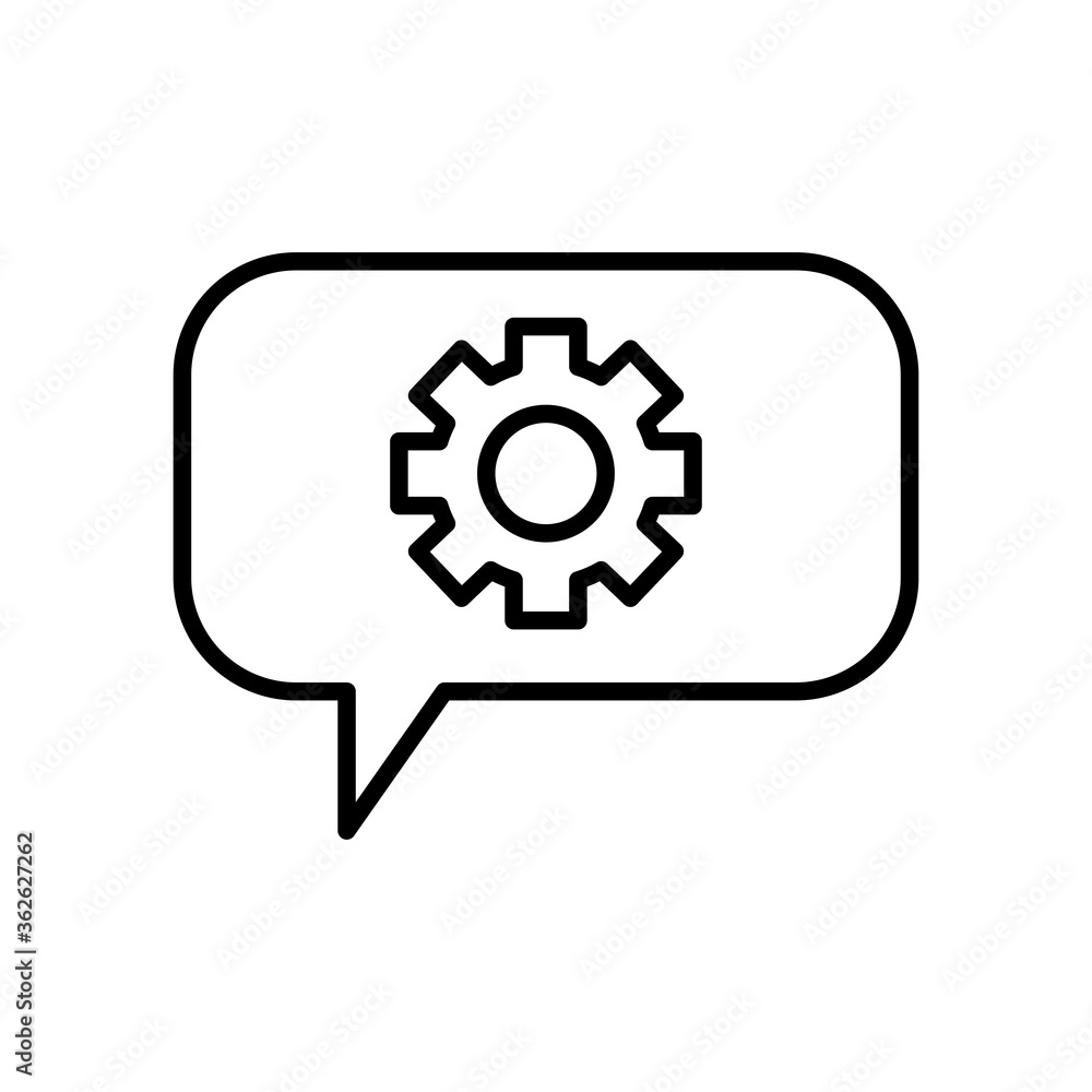 speech bubble with gear wheel icon, line style speech bubble with gear wheel icon, line style