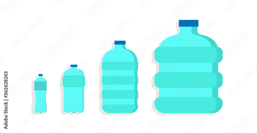 Set of plastic bottles from large to small. Set of plastic bottles from large to small.