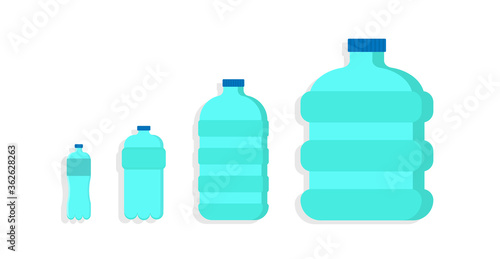 Set of plastic bottles from large to small.