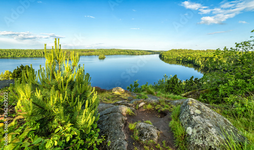 Beautiful summer panorama landscape of Swedish lake