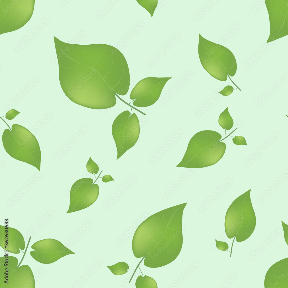 Vector seamless pattern of green leaves on a green background.