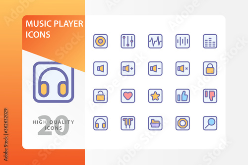 Music Player icon pack isolated on white background. for your web site design, logo, app, UI. Vector graphics illustration and editable stroke. EPS 10. © Yaprativa