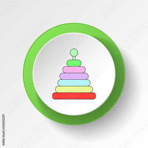 cartoon infant stacker toy colored button icon. Signs and symbols can be used for web, logo, mobile app, UI, UX