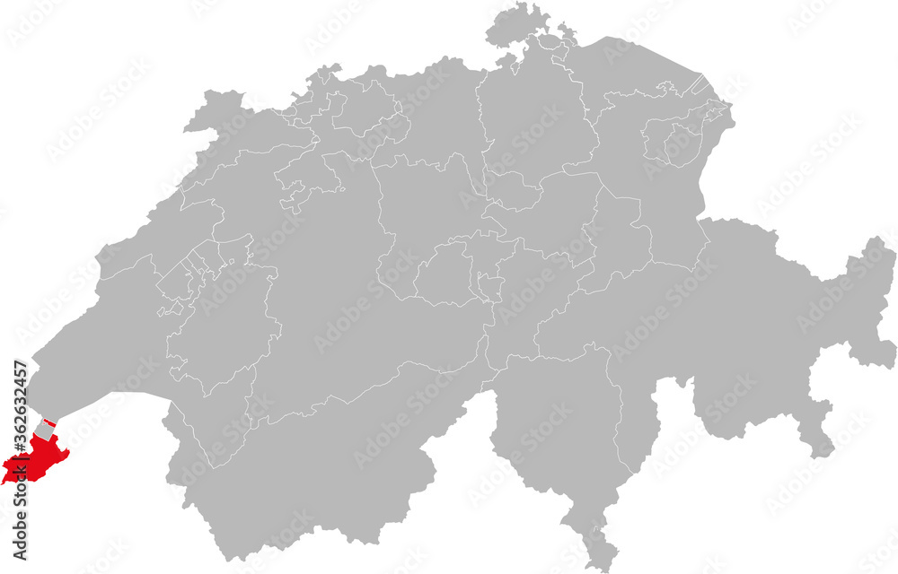 Fototapeta premium Geneva canton isolated on Switzerland map. Gray background. Backgrounds and Wallpapers.