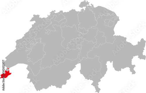Geneva canton isolated on Switzerland map. Gray background. Backgrounds and Wallpapers.