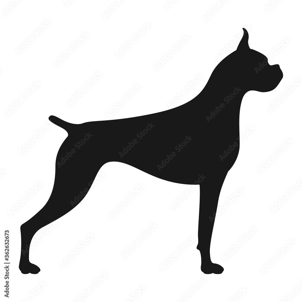 Silhouette of a German boxer. Vector stock icon isolated on a white background.