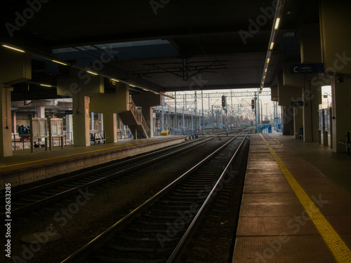 Main railway station platform. Poznan, Poland.