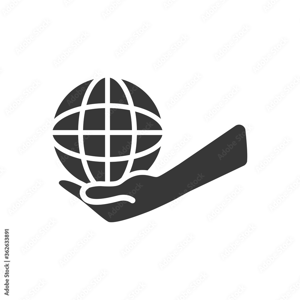 hand with global sphere icon, silhouette style hand with global sphere icon, silhouette style