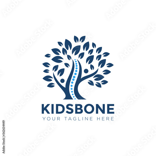 kidsbone logo, creative tree, human and backbone vector
