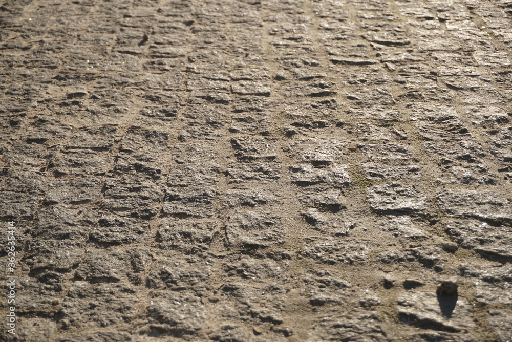 Naklejka premium Stone Pavement Texture. Granite Cobblestoned Pavement Backgroun