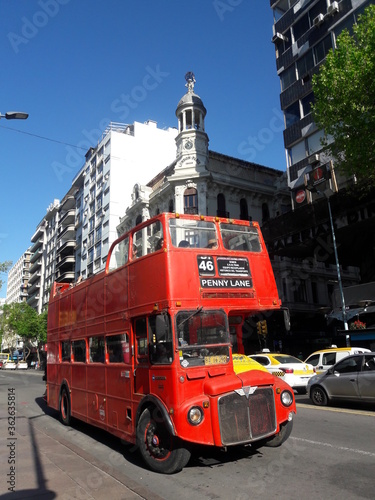Red double-decker bus in Montevideo Uruguay 2019