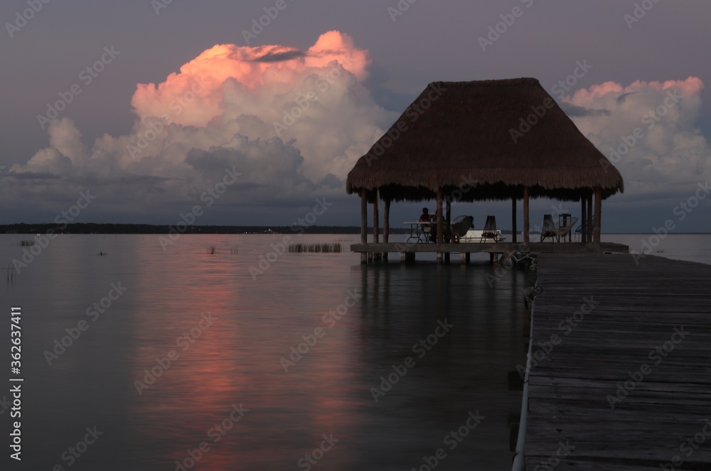 Amazing sunset at Bacalar lake in Mexico