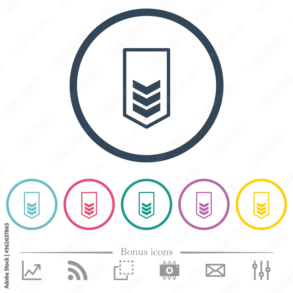 Military insignia with three chevrons flat color icons in round outlines Military insignia with three chevrons flat color icons in round outlines