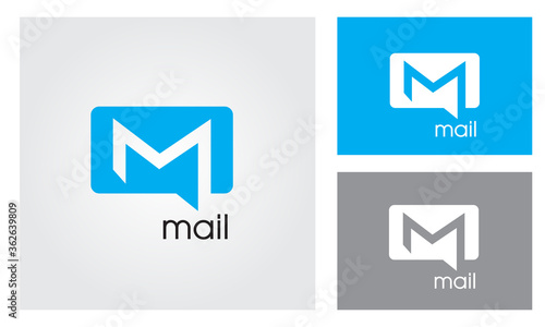 M Letter Logo Design Template With Mail-new messages icon with notification. Envelope with incoming messages.