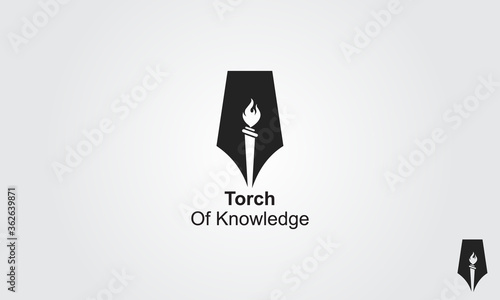 Torch of Knowledge Logo Design Template-Pen Torch. University education logo template. Negative Space Logo.