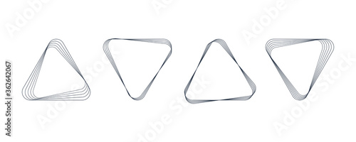 Set of Triangle Rounded Shapes. Hand Drawn Geometric Triangles in Lines Style isolated on White Background. Flat Vector Decorative Design Template Elements.