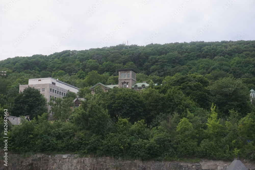 Montreal, QC/ Canada - 7/4/2020: A green mountain view. The middle is the historical building of the Allan Memorial Institute, Department of Psychology, Royal Victoria Hospital, McGill University. Montreal, QC/ Canada - 7/4/2020: A green mountain view. The middle is the historical building of the Allan Memorial Institute, Department of Psychology, Royal Victoria Hospital, McGill University.