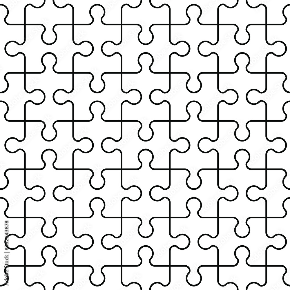Seamless puzzle pattern. Black and white vector illustration.